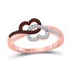 Image 1 : Red Color Enhanced Diamond Double Linked Heart Ring 1/6 Cttw 10kt Rose Gold