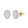 Image 1 : Baguette Diamond Oval Cluster Earrings 3/8 Cttw 10kt Yellow Gold