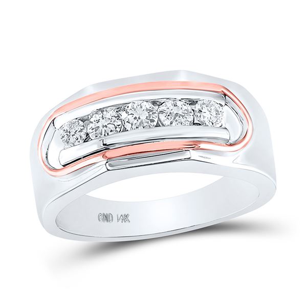 Mens Diamond Faceted Single Row Band Ring 3/4 Cttw 14kt Two-tone Gold