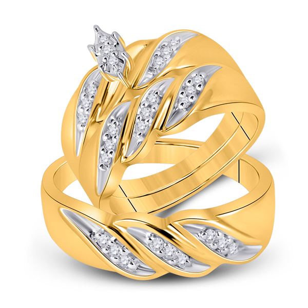 His Hers Marquise Diamond Solitaire Matching Wedding Set 1/4 Cttw 10kt Yellow Gold