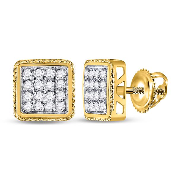 Mens Diamond Square Cluster Earrings 1 Cttw 14kt Yellow Gold