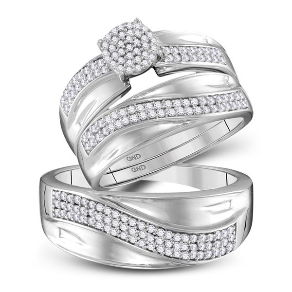His Hers Diamond Cluster Matching Wedding Set 1/2 Cttw 10kt White Gold