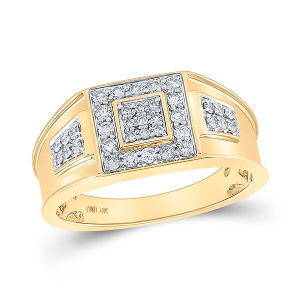 Mens Diamond Square Cluster Band Ring 1/2 Cttw 14k Yellow Gold