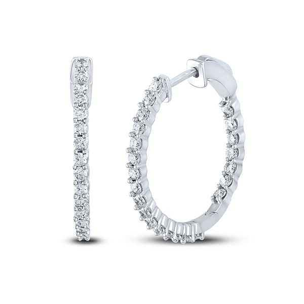 Diamond Single Row Hoop Earrings 1-1/2 Cttw 10kt White Gold