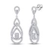Image 1 : Baguette Diamond Teardrop Dangle Earrings 1-1/2 Cttw 14kt White Gold