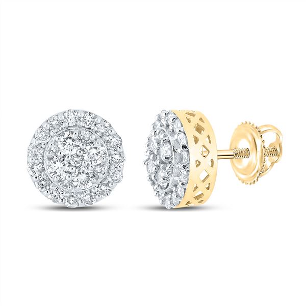Mens Diamond Cluster Earrings 7/8 Cttw 10kt Yellow Gold
