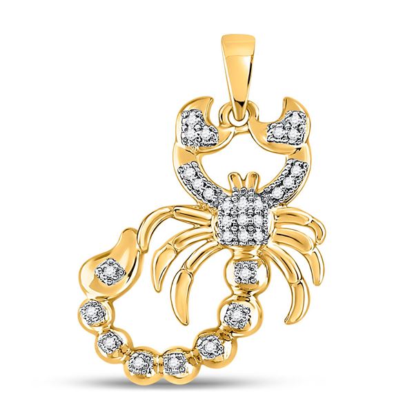 Mens Diamond Scorpion Charm Pendant 1/10 Cttw 10kt Yellow Gold