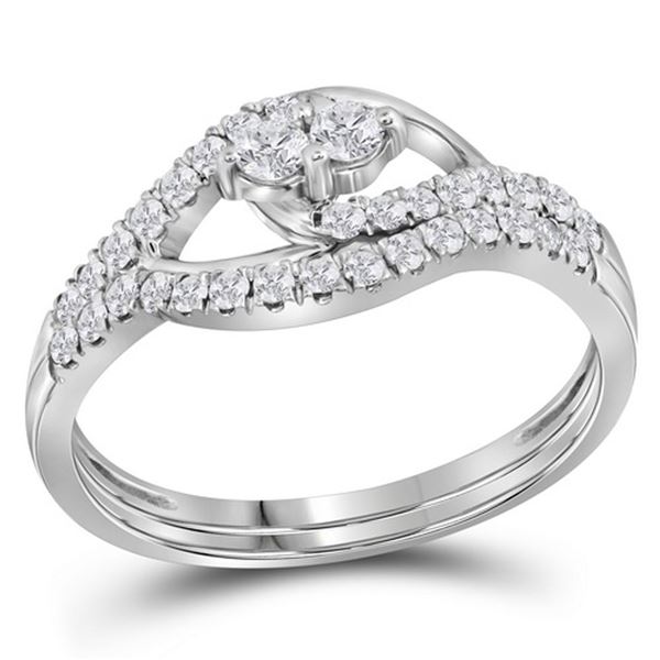 Diamond 2-Stone Bridal Wedding Ring Band Set 1/2 Cttw 10kt White Gold