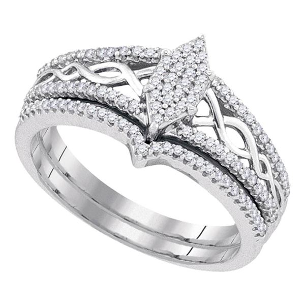 Diamond Oval Cluster Bridal Wedding Ring Band Set 1/3 Cttw 10kt White Gold
