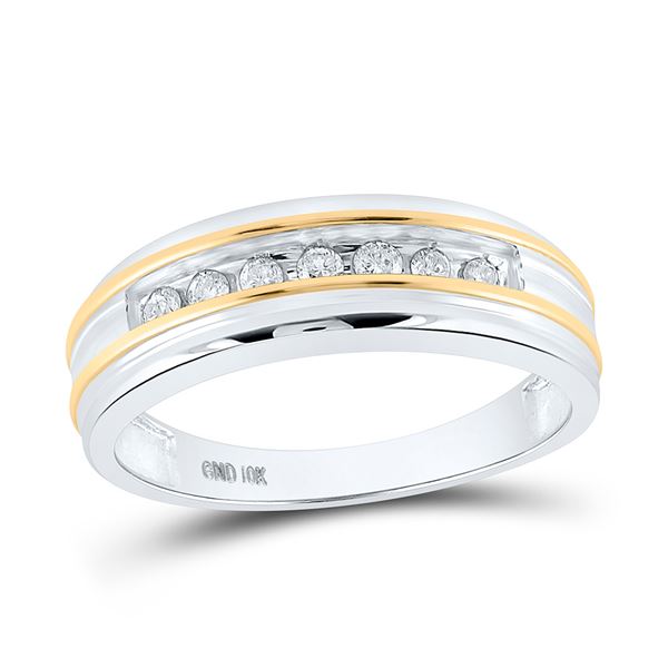 Mens Diamond Wedding Single Row Band Ring 1/4 Cttw 10kt White Gold