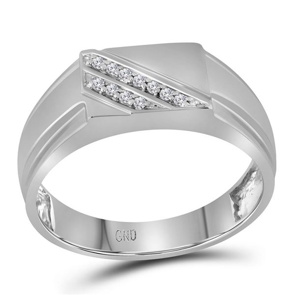 Mens Diamond Diagonal Row Flat Top Fashion Ring 1/12 Cttw 10kt White Gold