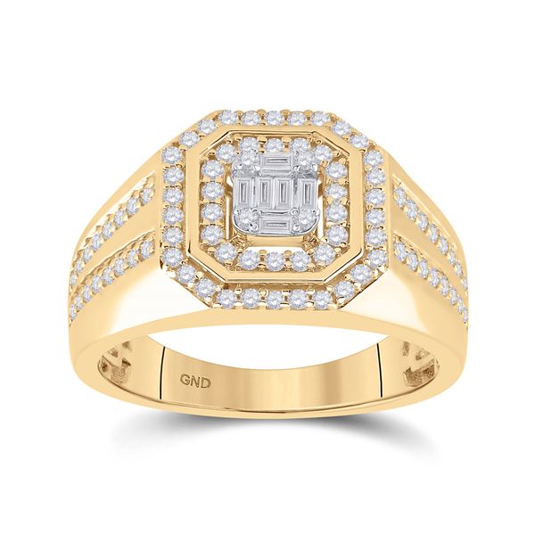 Mens Baguette Diamond Octagon Cluster Ring 3/4 Cttw 14kt Yellow Gold