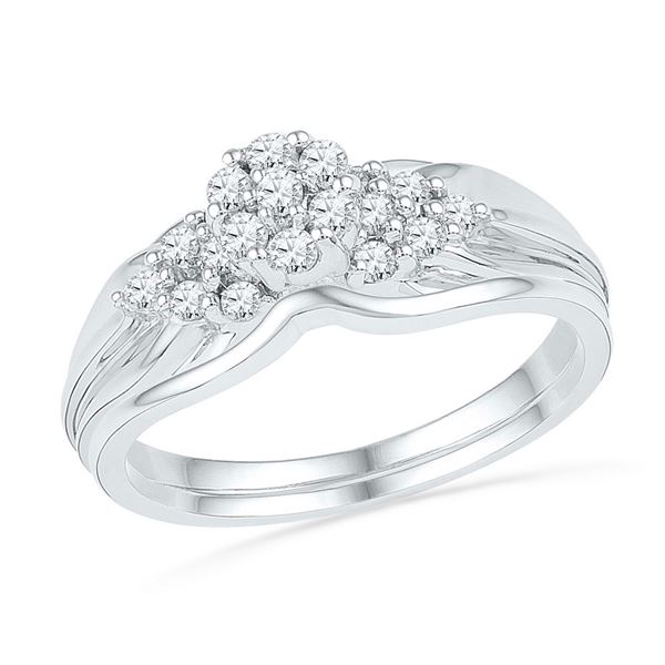 Diamond Cluster Bridal Wedding Ring Band Set 1/3 Cttw 10k White Gold