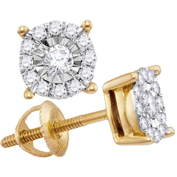 Diamond Solitaire Cluster Stud Earrings 1/4 Cttw 10kt Yellow Gold