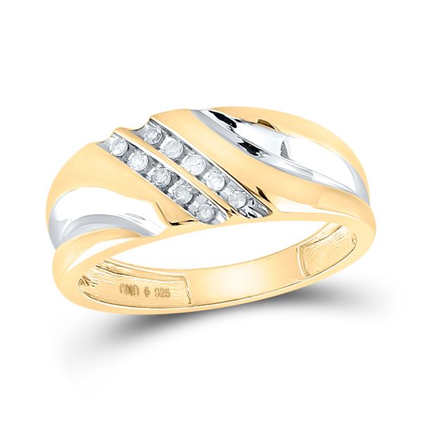 Yellow-tone Sterling Silver Mens Diamond Wedding Band Ring 1/8 Cttw Yellow-tone Sterling Silver