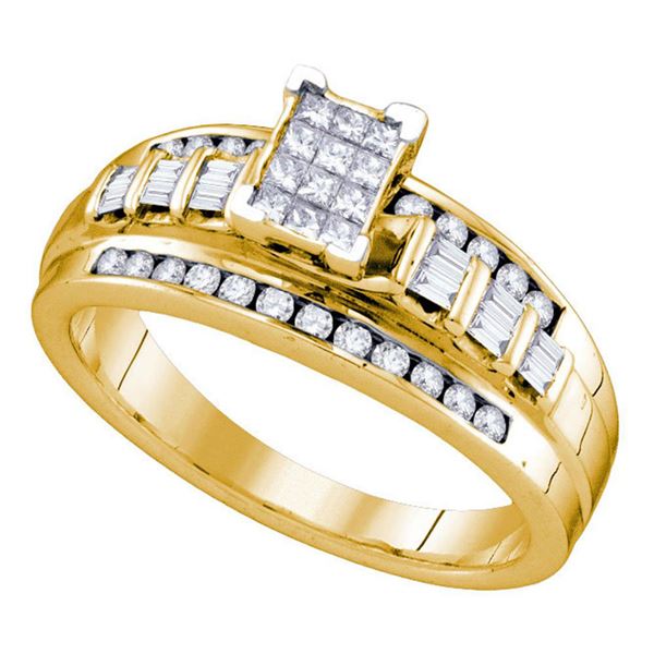 Yellow-tone Sterling Silver Princess Diamond Cluster Bridal Wedding Engagement Ring 1/2 Cttw Yellow-