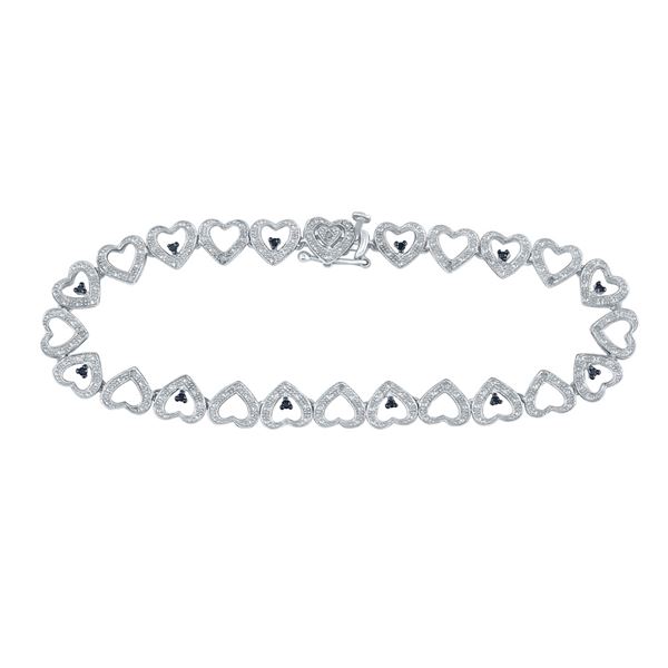 Black Color Enhanced Diamond Heart Link Bracelet 1/5 Cttw Sterling Silver