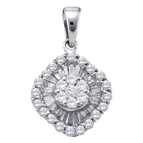 Diamond Framed Square Cluster Pendant 3/4 Cttw 14kt White Gold