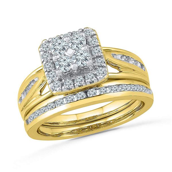 Diamond Cluster Bridal Wedding Ring Band Set 1 Cttw 10kt Yellow Gold