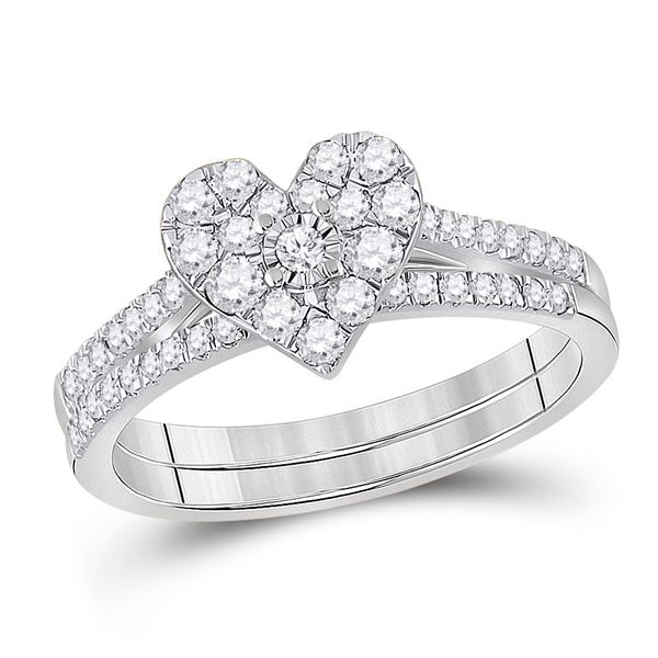 Diamond Heart Bridal Wedding Ring Band Set 1/2 Cttw 10kt White Gold