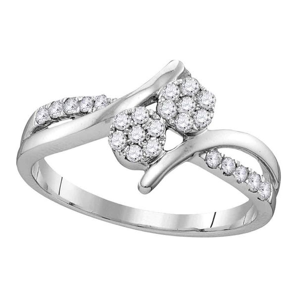 Diamond Double Cluster Bridal Wedding Engagement Ring 1/3 Cttw 14kt White Gold
