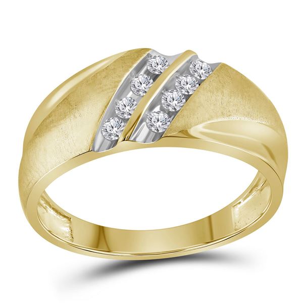 Mens Diamond Wedding Double Row Band Ring 1/4 Cttw 10kt Yellow Gold