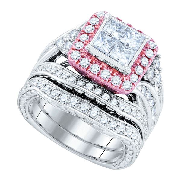 Princess Diamond Bridal Wedding Ring Band Set 2-7/8 Cttw 14kt White Gold
