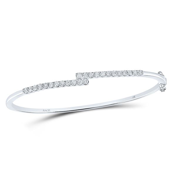 Diamond Bypass Bangle Bracelet 1 Cttw 14kt White Gold