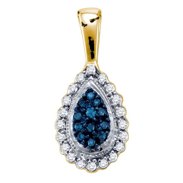 Blue Color Enhanced Diamond Teardrop Pendant 1/6 Cttw 10kt Yellow Gold