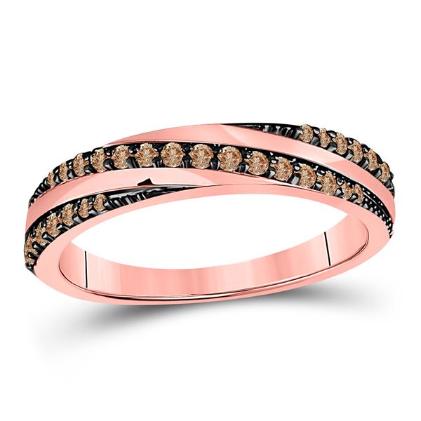 Brown Diamond Diagonal Stripe Band Ring 1/4 Cttw 14kt Rose Gold