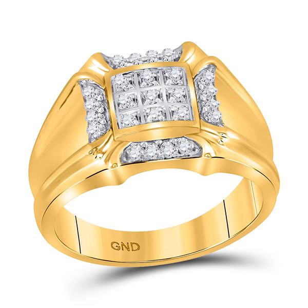 Mens Diamond Cluster Ring 1/4 Cttw 10kt Yellow Gold