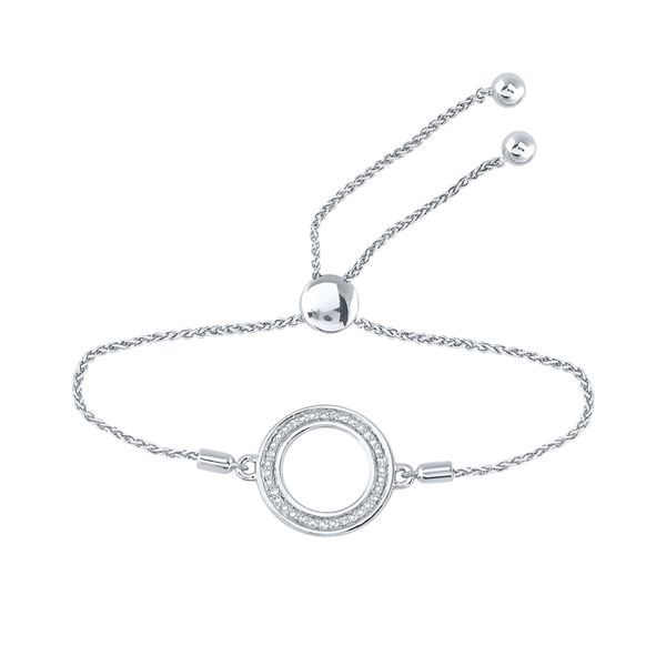 Diamond Circle Shape Bolo Bracelet 1/20 Cttw Sterling Silver