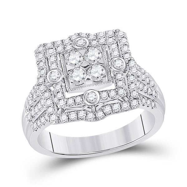 Diamond Square Halo Cluster Ring 1 Cttw 14kt White Gold