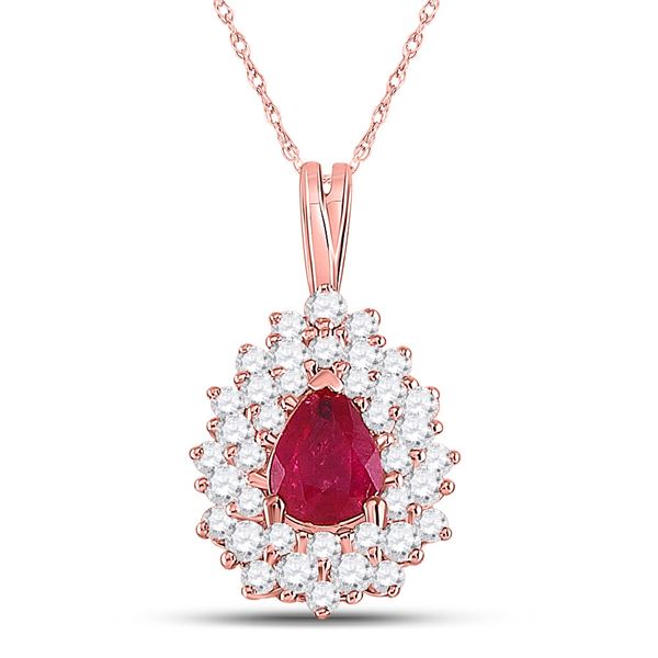 Pear Ruby Diamond Teardrop Pendant 3/4 Cttw 14kt Rose Gold