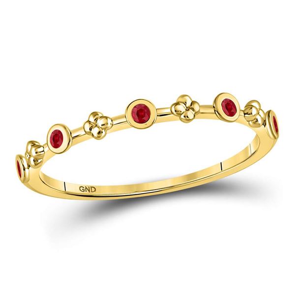 Ruby Dot Flower Stackable Band Ring 1/12 Cttw 10kt Yellow Gold