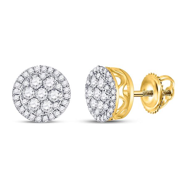 Diamond Circle Cluster Earrings 1/4 Cttw 10kt Yellow Gold
