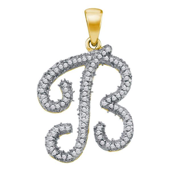Diamond Initial B Letter Pendant 1/5 Cttw 10kt Yellow Gold
