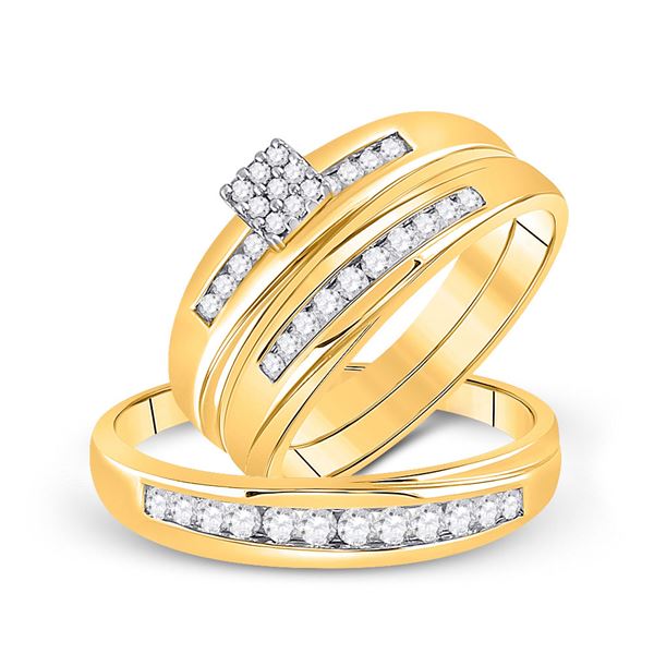 His Hers Diamond Cluster Matching Wedding Set 1/2 Cttw 14kt Yellow Gold