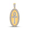 Image 1 : Mens Diamond Oval Ankh Cross Charm Pendant 2 Cttw 10kt Yellow Gold