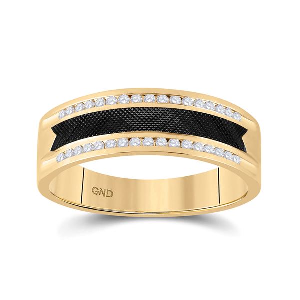 Mens Diamond Wedding Black-tone Band Ring 1/4 Cttw 14kt Yellow Gold