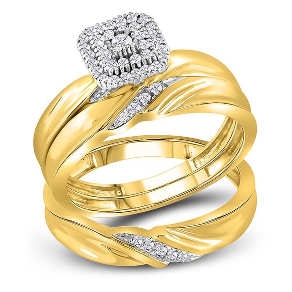 His Hers Diamond Cluster Matching Wedding Set 1/5 Cttw 10kt Yellow Gold