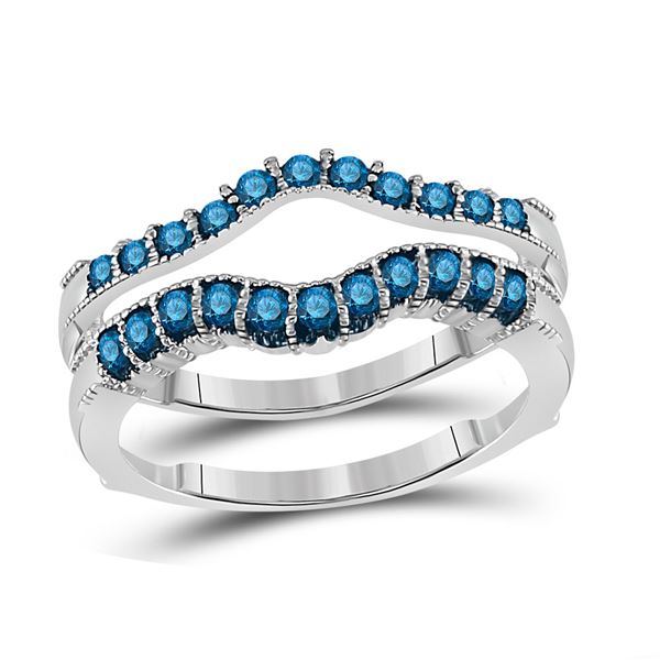 Blue Color Enhanced Diamond Wrap Enhancer Wedding Band 1/3 Cttw 14kt White Gold