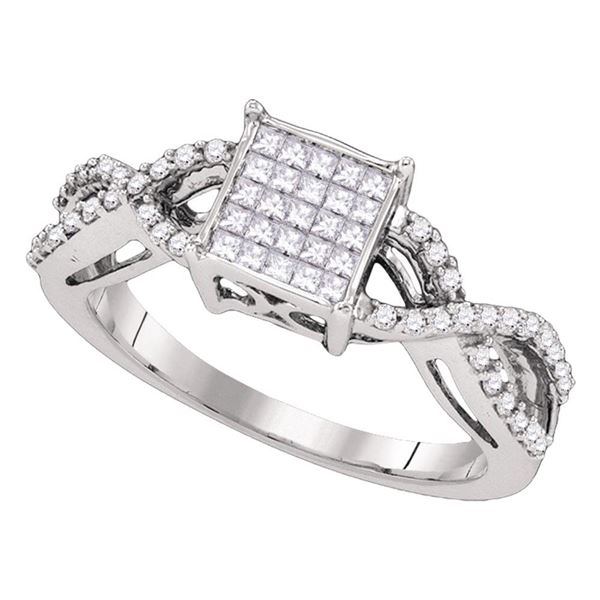 Princess Diamond Square Cluster Ring 1/2 Cttw 10kt White Gold