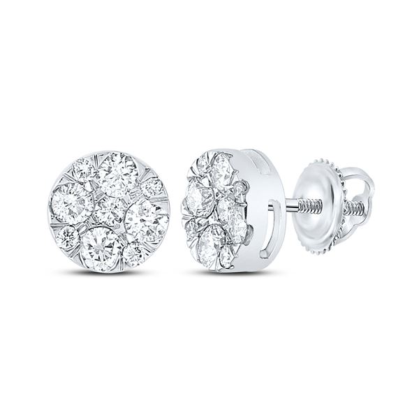 Diamond Flower Cluster Earrings 1 Cttw 14kt White Gold