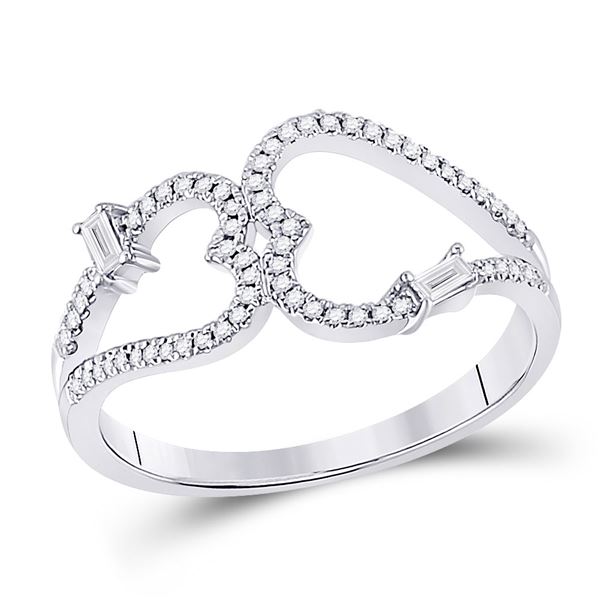 Diamond Double Heart Ring 1/5 Cttw 14kt White Gold