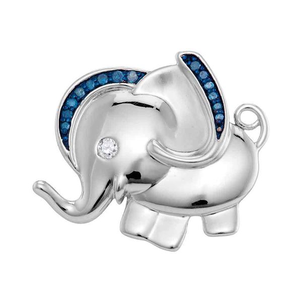 Blue Color Enhanced Diamond Elephant Charm Pendant 1/10 Cttw Sterling Silver