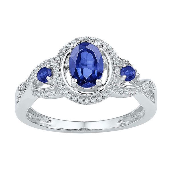 Oval Lab-Created Blue Sapphire 3-stone Ring 1-1/2 Cttw 10kt White Gold