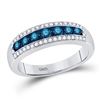 Image 1 : Blue Color Enhanced Diamond Band Ring 1/2 Cttw 10kt White Gold