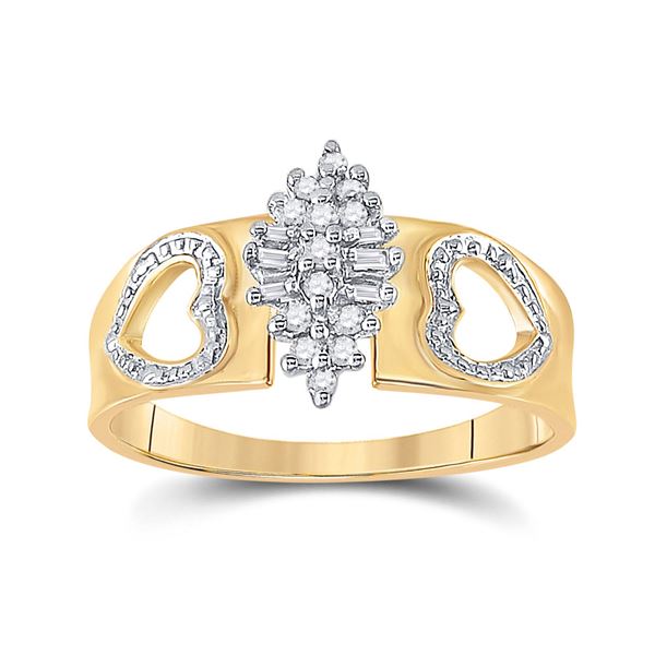 Diamond Double Heart Cluster Ring 1/8 Cttw 10kt Yellow Gold