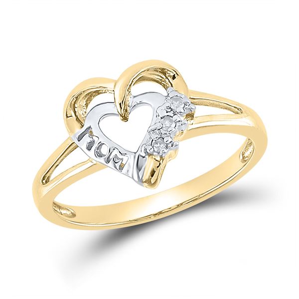 Diamond Mom Heart Ring .03 Cttw Yellow-tone Sterling Silver